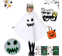 Costume di Halloween da Fantasma Bianco per Bambini, Costume di Halloween per Bambini con Sacchetto di Zucca, Luminoso Costume Gioco di Cosplay Carnevale Mostro, Costume da Fantasma per Bambini (M)