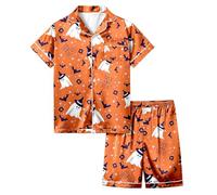 Costume di Halloween da ragazza, set da 2 pezzi, a maniche corte, con stampa casual, comoda vita elastica, abbigliamento per bambini da 2 a 13 anni, Colore: arancione., 10-11 anni