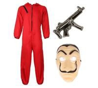 Costume di Halloween da rapinatore di banche per adulti, taglia XL, costume rosso, maschera e mitragliatrice gonfiabile, costume per Halloween per adulti