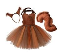 Costume di Halloween da scoiattolo per bambini, Costume da scoiattolo per | Abito cosplay a tema animale, abito tutù con fascia per le orecchie, coda per ragazze di età co