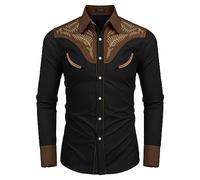 Costume di Halloween da uomo - Camicia in Jeans occidentali casual a maniche lunghe - Maglietta colorata in cotone con bottoni, Nero , M