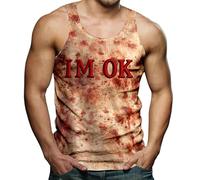Costume di Halloween da uomo, canotta horror, motivo schizzi di sangue, maglietta senza maniche, con orrore, macellaio, sportivo, per fitness, leggera, per feste, festival, terrore, giallo., L