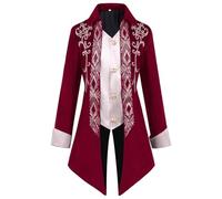 Costume di Halloween da uomo, costume medievale gotico in due pezzi, giacca lunga per cosplay, ideale per eventi a tema rinascimentale, vittoriano, giochi e eventi a tema letterario, Rosso, L