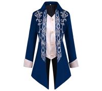 Costume di Halloween da uomo, costume medievale gotico in due pezzi, giacca lunga per cosplay, ideale per eventi a tema rinascimentale, vittoriano, giochi e eventi a tema letterario, Blu, L