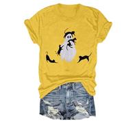 Costume di Halloween da uomo e da donna, maglietta a maniche corte, stampa Carnevale 2025, scollo rotondo, maglietta a maniche corte, casual, maglietta Autumn Fall Shirts, giallo., XL