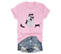 Costume di Halloween da uomo e da donna, maglietta a maniche corte, stampa Carnevale 2025, scollo rotondo, maglietta a maniche corte, casual, maglietta Autumn Fall Shirts, Colore: rosa., S