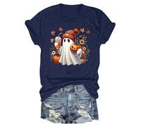 Costume di Halloween da uomo e da donna, maglietta a maniche corte, stampa Carnevale 2025, scollo rotondo, maglietta Autumn Fall Shirts, Blu mare, XL