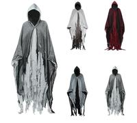 Costume di Halloween da uomo e da donna, mantello fantasma, spaventoso, per adulti, fantasma, viso, zombie, costume da vampiro, grandi dimensioni, con cappuccio e travestimento, colore: nero