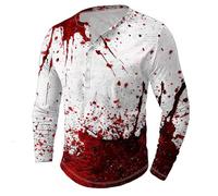 Costume di Halloween da uomo horror a maniche lunghe, camicia sanguinosa con stampa a mano, maglietta di grandi dimensioni, maglietta da uomo con bottoni, maglione a maniche lunghe, per cosplay e