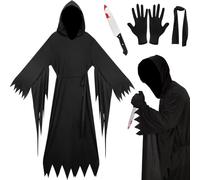 Costume di Halloween da uomo spaventoso Scream Costume da Scary Movie con maschera e coltello, horror Ghost Face Costume per adulti, costumi di Halloween da uomo, per feste, carnevale, cosplay (XL)