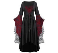 Costume di Halloween Donna Vintage Vestito Gotico Abito Manica Lunga Cocktail Costumi retrò Rinascimentale da Sanguinante per Feste Cosplay Carnevale