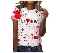 Costume di Halloween - Maglietta da donna con scollo rotondo, maniche corte, motivo: "I am fine", stampa a mano, Colore: rosa., L