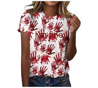 Costume di Halloween - Maglietta da donna con scollo rotondo, maniche corte, motivo: "I am fine", stampa a mano, Colore: rosso, XL