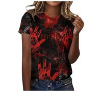 Costume di Halloween - Maglietta da donna con scollo rotondo, maniche corte, motivo: "I am fine", stampa a mano, Brick rosso, L