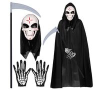 Costume di Halloween, maschera per il viso di Halloween, mantello con cappuccio, mantello da vampiro, mantello con fantasma, festival horror, maschera scheletro, guanti falce della morte, per