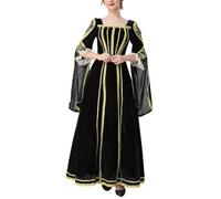 Costume di Halloween Medievale Camicetta da donna Abito medievale con maniche a tromba medievale Costume da festa in oro Ricamo Nobile Court Stile Pizzo Maniche Lunghe Elegante Abiti Lunghi, Nero , L