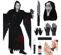 Costume di Halloween per adulti, Scream Ghost face Costume, screaming ghost costume, spaventoso costume da Scream Ghostface con maschera fantasma, guanti, coltello per Halloween, carnevale masquerade