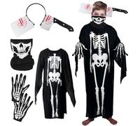 Costume di Halloween per bambini, costume da scheletro, unisex, con guanti e copricapo, per Carnevale, Day of the Dead, feste a tema & Trick-or Traating (120 cm)