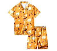 Costume di Halloween per bambini e bambine, set da 2 pezzi, a maniche corte, con stampa casual, comoda vita elastica, abbigliamento per bambini da 2 a 13 ragazzi, Colore: arancione., 10-11 Jahre