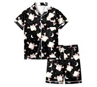 Costume di Halloween per bambini e bambine, set da 2 pezzi, a maniche corte, stampato, abbigliamento da gioco casual, comoda vita elastica, abbigliamento per la vita di tutti i giorni tra fratelli e