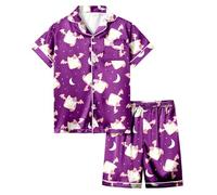 Costume di Halloween per bambini e bambine, set da 2 pezzi, a maniche corte, stampato, abbigliamento da gioco casual, comoda vita elastica, abbigliamento per la vita di tutti i giorni tra fratelli e
