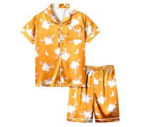 Costume di Halloween per bambini e bambine, set da 2 pezzi, a maniche corte, stampato, abbigliamento da gioco casual, comoda vita elastica, abbigliamento per la vita di tutti i giorni tra fratelli e
