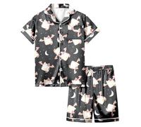 Costume di Halloween per bambini e bambine, set da 2 pezzi, a maniche corte, stampato, abbigliamento da gioco casual, comoda vita elastica, abbigliamento per la vita di tutti i giorni tra fratelli e