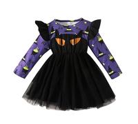 Costume di Halloween per bambini e bambine, vestito di Halloween, a maniche lunghe, con stampa a cartone animato, per bambini, casual, scuola, spiaggia, occasione, racconti di Natale, Lilla, 3-4 Anni