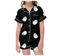 Costume di Halloween per Bambini, Pigiama di Halloween per Ragazze, Stampa a Pipistrello, Pantaloncini a Maniche Corte, Comodo Abbigliamento Casual