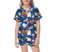 Costume di Halloween per Bambini, Pigiama di Halloween per Ragazze, Stampa a Pipistrello, Pantaloncini a Maniche Corte, Comodo Abbigliamento Casual