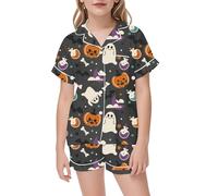 Costume di Halloween per Bambini, Pigiama di Halloween per Ragazze, Stampa a Pipistrello, Pantaloncini a Maniche Corte, Comodo Abbigliamento Casual