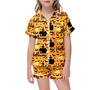 Costume di Halloween per Bambini, Pigiama di Halloween per Ragazze, Stampa a Pipistrello, Pantaloncini a Maniche Corte, Comodo Abbigliamento Casual
