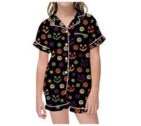 Costume di Halloween per bambini, pigiama di Halloween per ragazze, stampa a pipistrello, pantaloncini a maniche corte, comodo abbigliamento casual