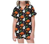 Costume di Halloween per Bambini, Pigiama di Halloween per Ragazze, Stampa a Pipistrello, Pantaloncini a Maniche Corte, Comodo Abbigliamento Casual