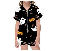 Costume di Halloween per Bambini, Pigiama di Halloween per Ragazze, Stampa a Pipistrello, Pantaloncini a Maniche Corte, Comodo Abbigliamento Casual