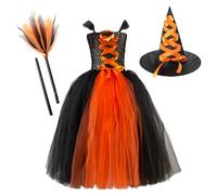 Costume di Halloween per bambini, tutù in rete, con cappello, scopa, scena, cosplay, spettacolo, divertente, novità