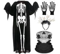 Costume di Halloween per Gioco di Ruolo JynxtoyZeal Maschera da Scheletro per Adulti Abbigliamento Scheletro Spaventoso Guanti Comodi per Cosplay Cerchietto per Halloween aux Fêtes D’horreur, aux Rôle