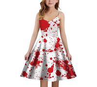 Costume Di Halloween Ragazza Stampato Macchiato Di Sangue Linea A Senza | Vestito da strega per ragazza per Halloween trapezoidale le nostre feste da sera danzante con chiusura lampo posteriore