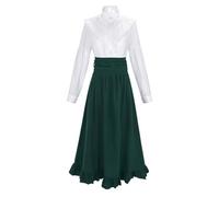 Costume di Halloween, vestito da donna, classico, in due pezzi, per cosplay, eventi storici, elegante costume gonna medievale con tasche (verde, XXL)
