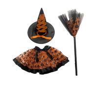 Costume di Halloween Witch for Girls, Girls Halloween Tutu Skirt, Tulle Dress Costume Witch Hat and Broom Props, Carnival and Role-Playing (arancione)