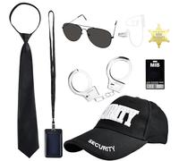 Costume di intelligence per bambini, 8 pezzi, cosplay, funzionario di sicurezza, auricolari, tubo acustico, cappello nero, occhiali da sole per ragazzi, abbigliamento di Halloween, giocattolo da