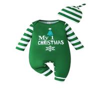 Costume di Natale Body Baby Boy Girl Christmas con Set di due pezzi a maniche lunghe a righe e design Lettering per foto di festa, vestito morbido per neonati e piccoli tutina confortevole