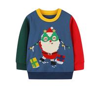 Costume di Natale Felpa da ragazza a maniche lunghe Felpa con cappuccio casual Ricamo Babbo Natale Color Block per ragazzi e ragazze Warm Pile Foderato Autunno Inverno Feste Casual Outfit Moda