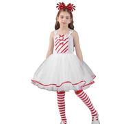 Costume di Natale per ragazze Abito da ballo in tulle senza maniche | Costume da travestimento con collant per bambine dai 2 ai 12 anni, evento di carnevale, spettacolo