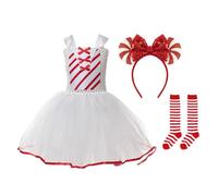 Costume di Natale per ragazze Abito in tulle senza maniche con un | Costume natalizio con collant per bambine dai 2 ai 12 anni, festa di fine anno, carnevale, spettacolo