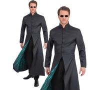 The Matrix Neo Costume Jacket for Men, Official Licensed Black Long Trench Coat
