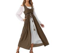 Costume Dirndl 2025 in stile gotico da donna, abito medievale a maniche lunghe, per cosplay e rievocazioni storiche (caffè, S)