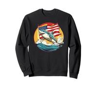 Costume divertente con onde e squalo con bandiera americana Felpa