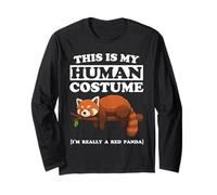 Costume Divertente per Halloween con Scritta This Is My Human I'm a Red Panda Maglia a Manica