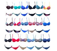 Costume donna bikini bagno mare 2 pezzi estate slip reggiseno fantasia Chiarablu